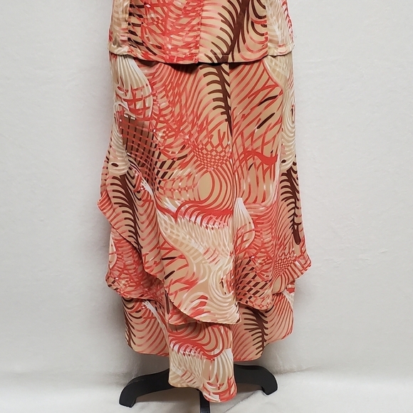 90s Vintage Zoe Orange Abstract Mandarin Collar Tiered Ruffle Two-Piece Set M - Picture 8 of 16